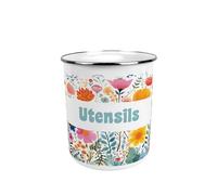 Purely Home Bright Colourful Flowers Large Metal Utensil Pot - Stylish Floral Tin Kitchen Utensil Holder/Organiser for Countertop - 15cm(h) x 14cm(dia.)