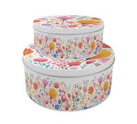 Purely Home Bright Floral Set Of 2 Cake Tins - Nesting Round Large & Medium Storage Containers For Cakes And Baking - Pretty Homeware Gifts