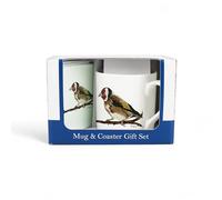 Purely Home British Birds Mug & Coaster Gift Set - Goldfinch by Rhiannon Chauncey - Bone China Mug and Glass Coaster Set - Tea/Coffee Present