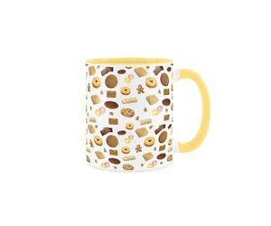Purely Home British Biscuits Ceramic Mug - Novelty Cookie Print - Tea Coffee Gift/Present Yellow Mug
