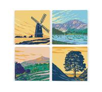 Purely Home British National Parks Ceramic Coaster Set - Uk Landmarks/landscapes Square Set Of Four (4) Coasters Gift