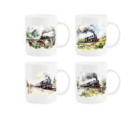 Purely Home British Steam Trains Bone China Mugs - Set Of 4
