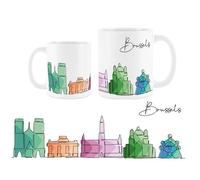 Purely Home Brussels Mug - Colourful Belgium Skyline Souvenir Memento White Tea Coffee Gift Present Mug