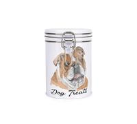 Purely Home Bulldog Dog Treats Canister - Dog Artwork by Rhiannon Chauncey - White Metal Clip Lid Food Storage Jar/Container For Pet Food 700ml (13cm x 9.5cm)