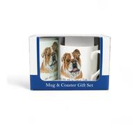 Purely Home Bulldog Mug & Coaster Gift Set - Lifes Better With A Bulldog - Bone China Mug And Glass Coaster Set - Present For Dog Lovers