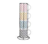 Purely Home Bulldog Stacking Mugs Set - Colourful Silhouettes Ceramic Cups Set Of 4 With Metal Stand, Dog Gifts