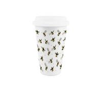 Purely Home Bumblebee Ceramic Travel Mug - Scattered Bees Gifts/presents - Silicone Lid Double-Walled Insulated Drinks Flask Cup