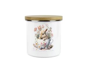 Purely Home Bunny Rabbit Kitchen Biscuit Tea Storage Canister - Teacup Bunny Metal Enamel Hot Drinks Storage Container