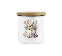 Purely Home Bunny Rabbit Kitchen Coffee Storage Canister - Teacup Bunny Metal Enamel Hot Drinks Storage Container