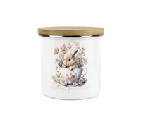 Purely Home Bunny Rabbit Kitchen Decaf Tea Storage Canister - Teacup Bunny Metal Enamel Hot Drinks Storage Container