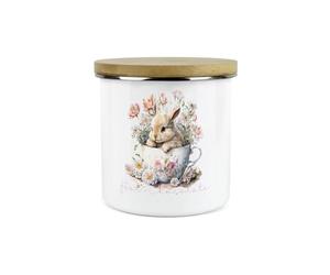 Purely Home Bunny Rabbit Kitchen Hot Chocolate Storage Canister - Teacup Bunny Metal Enamel Hot Drinks Storage Container
