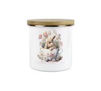 Purely Home Bunny Rabbit Kitchen Liquorice Tea Storage Canister - Teacup Bunny Metal Enamel Hot Drinks Storage Container