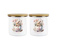 Purely Home Bunny Rabbit Kitchen Storage Canister Set - Teacup Bunny Metal Enamel Tea Sugar Hot Drinks Storage Container Set of 2