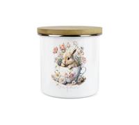 Purely Home Bunny Rabbit Kitchen Sugar Storage Canister - Teacup Bunny Metal Enamel Hot Drinks Storage Container