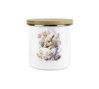 Purely Home Bunny Rabbit Kitchen Tea Storage Canister - Teacup Bunny Metal Enamel Hot Drinks Storage Container