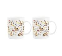 Purely Home Bunny Rabbit Mugs Set - Wild Meadow Countryside Animal Gift/Present - Tea/Coffee White Bone China Mug Pack of 2