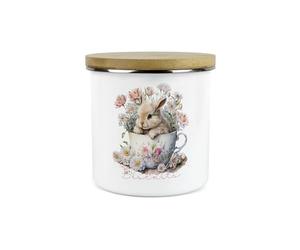 Purely Home Bunny Rabbit Small Biscuits Storage Canister - Teacup Bunny Cute Kitchen Decor - 1.2L Enamel Snacks/Food Storage Container