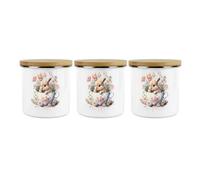 Purely Home Bunny Rabbit Tea, Coffee & Sugar Set - Teacup Bunny Metal Enamel Tea Coffee Sugar Hot Drinks Storage Container Set Of 3