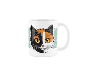 Purely Home Calico Cat Mug - Cartoon Fun Novelty Gift for Cat Lovers - Tea/Coffee Ceramic White Cup
