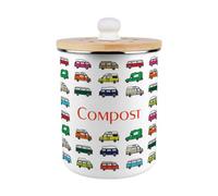 Purely Home Campervan Print Compost Caddy - Enamel 2L Kitchen Food Waste Bin