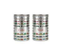 Purely Home Campervans Coffee & Sugar Canisters Set - Multicoloured Campers Holiday Gifts for Campervan Owners - Silver Metal Clip Lid Kitchen Food/Drinks Storage Jar/Container 600ml (14cm x 8.5cm)