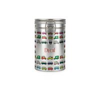 Purely Home Campervans Decaf Canister - Multicoloured Campers Holiday Gifts for Campervan Owners - Silver Metal Clip Lid Kitchen Food/Drinks Storage Jar/Container 600ml (14cm x 8.5cm)