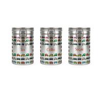 Purely Home Campervans Tea, Coffee & Sugar Canisters Set - Gift For Campervan Owners - Silver Metal Clip Lid Kitchen Storage Container 600Ml