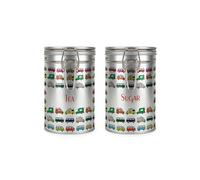 Purely Home Campervans Tea & Sugar Canisters Set - Multicoloured Campers Holiday Gifts for Campervan Owners - Silver Metal Clip Lid Kitchen Food/Drinks Storage Jar/Container 600ml (14cm x 8.5cm)