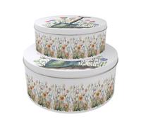 Purely Home Candy Garden Set Of 2 Cake Tins Gift - Floral Sweet Treats Nesting Round Large & Medium Metal Baking Storage Containers