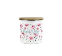 Purely Home Carnation Flowers Decaf Coffee Storage Canister - Pink & Blue Floral Kitchen Housewarming Gifts - White Metal Enamel Medium Sized Kitchen Food/Drinks Storage Container