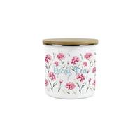 Purely Home Carnation Flowers Decaf Tea Storage Canister - Pink & Blue Floral Kitchen Gifts - White Enamel Medium Kitchen Storage Container