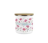 Purely Home Carnation Flowers Hot Chocolate Storage Canister - Pink & Blue Floral Kitchen Gift - White Enamel Medium Kitchen Storage Container