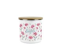 Purely Home Carnation Flowers Sugar Storage Canister - Pink & Blue Floral Kitchen Gifts - White Enamel Medium Sized Kitchen Storage Container