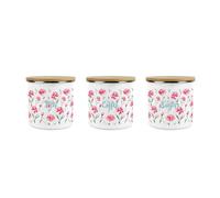 Purely Home Carnation Flowers Tea, Coffee & Sugar Storage Canisters Set - Pink & Blue Floral Gift - Enamel Medium Containers Pack Of 3