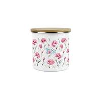 Purely Home Carnation Flowers Tea Storage Canister - Pink & Blue Floral Kitchen Gifts - White Enamel Medium Sized Kitchen Storage Container