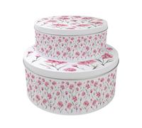 Purely Home Carnations Set of 2 Cake Tins Gift - Pink Floral Nesting Round Large & Medium Metal Storage Containers for Cakes and Baking