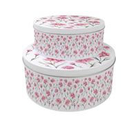 Purely Home Carnations Set Of 2 Cake Tins Gift - Pink Floral Nesting Round Large & Medium Metal Storage Containers For Cakes And Baking