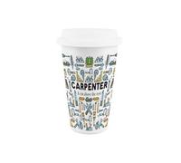 Purely Home Carpenter Ceramic Travel Mug - Carpentry Novelty Drinkware Gift - Reusable Silicone Lid Double-Walled Insulated Drinks Flask