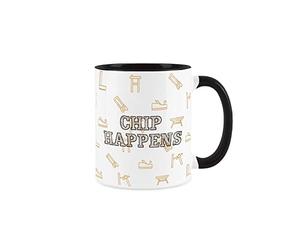 Purely Home Carpenter Mug 'Chip Happens' - Fun White & Black Coffee/Tea Present Gift