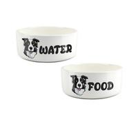 Purely Home Cartoon Border Collie Food & Water Bowl Set