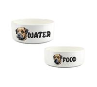 Purely Home Cartoon Border Terrier Food & Water Bowl Set