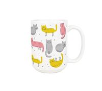 Purely Home Cartoon Cats Mug - Colourful Novelty Gifts for Cat Lovers - Large 500ml Ceramic Tea/Coffee Cup Present