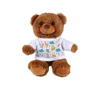Purely Home Cartoon Dinosaurs Teddy Bear - Small Plush Toy Gifts for Boys - Dark Brown Stuffed Animal with Printed T-Shirt