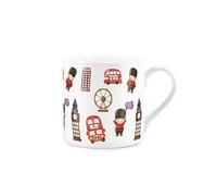 Purely Home Cartoon London Mug - Double Decker Bus Big Ben Beefeaters Bone China White Mug - Tea/Coffee Gift for Travel Lovers