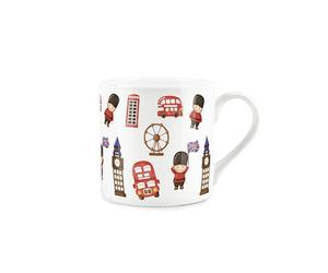 Purely Home Cartoon London Mug - Double Decker Bus Big Ben Beefeaters Bone China White Mug - Tea/Coffee Gift for Travel Lovers