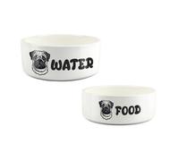 Purely Home Cartoon Pug Food & Water Bowl Set