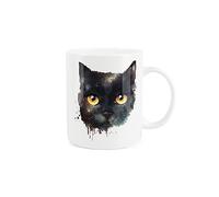 Purely Home Cat Mug - Black Celestial Galactic Cosmic Space Cat Animal Gift/Present - Tea Coffee White Bone China Mug