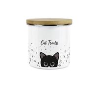 Purely Home Cat Treats Storage Canister - Peeping Black Cat Metal Enamel Storage Container Pet Treats Tin