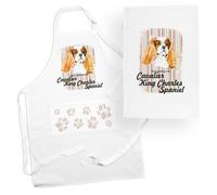Purely Home Cavalier King Charles Spaniel Apron & Tea Towel Kitchen Set - Gift For Dog Lovers - Cooking And Baking Present Linen Sets
