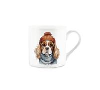 Purely Home Cavalier King Charles Spaniel Mug - Novelty Winter Hat & Scarf Dog Gift Bone China White Mug - Tea/Coffee Present for Dog Lovers